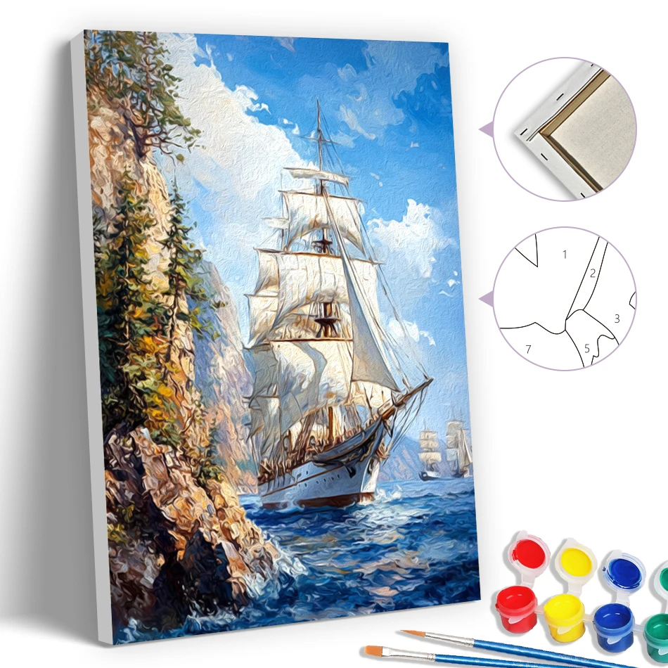 

SDOYUNO Simple Painting By Numbers Sea sailboat Paint Pictures 20X30cm With Frame Oil Art Framed Wall Art Modern Diy Room Decor