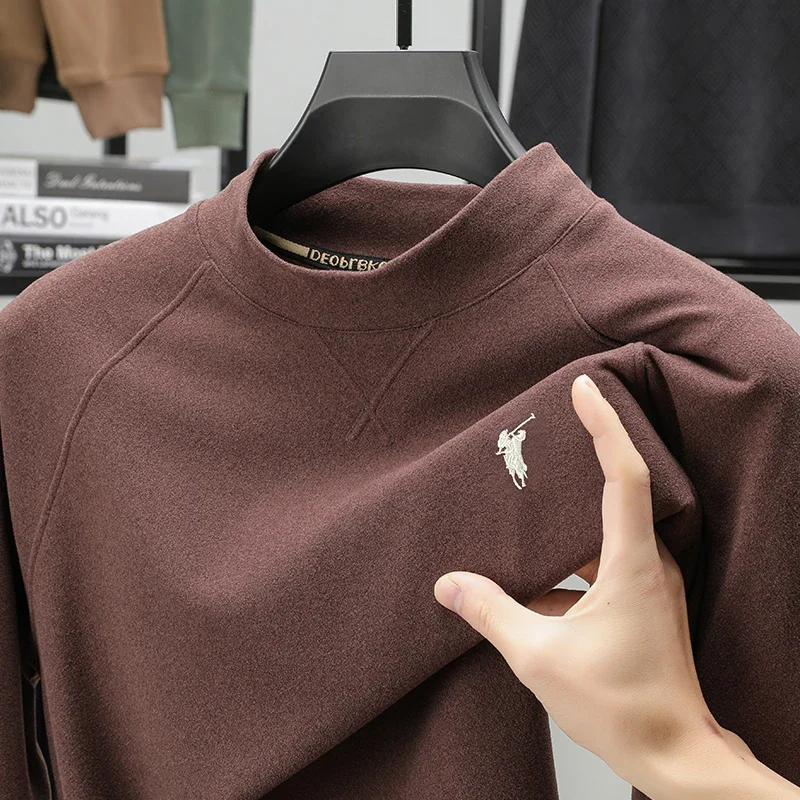 2025 الخريف/الشتاء رجال الأعمال عادية طاقم الرقبة طويلة الأكمام البلوز موضة الاتجاه قاعدة تي شيرت شعار التطريز جودة نمط #1