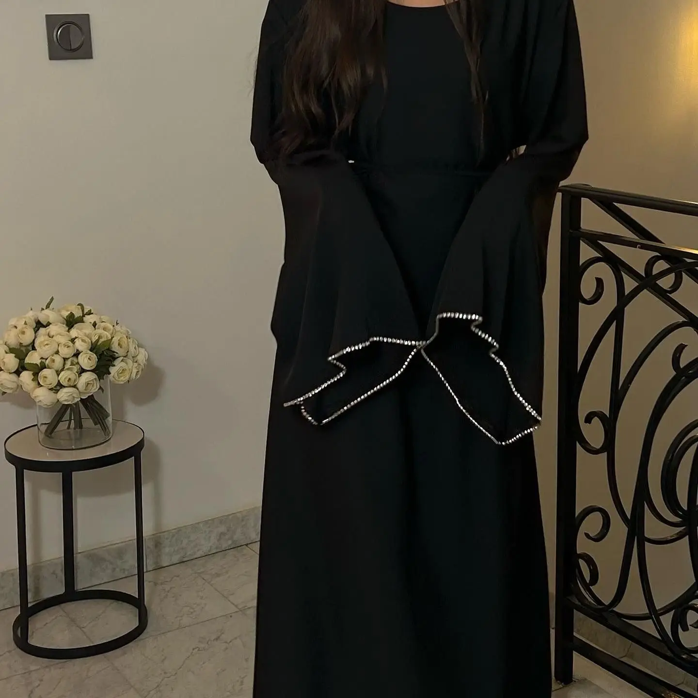 Imagem -04 - Abayas Negras para Mulheres Muçulmanas Vestido Maxi Cintado de Diamantes Dubai Kaftan Turkey Robe Árabe Saudita Caftan Marocain Jalabiya Ramadan