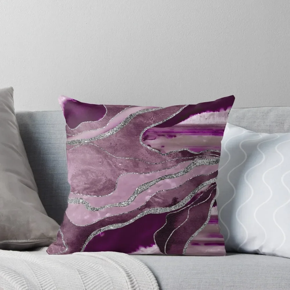 

Mauve Pink Marble Agate Silver Glitter Glam #1 (Faux Glitter) #decor #art Throw Pillow Pillow Cases Decorative Pillow