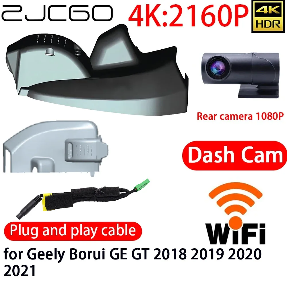 ZJCGO 4K DVR Dash Cam Wifi Front Rear Camera 24h Monitor for Geely Borui GE GT 2018 2019 2020 2021