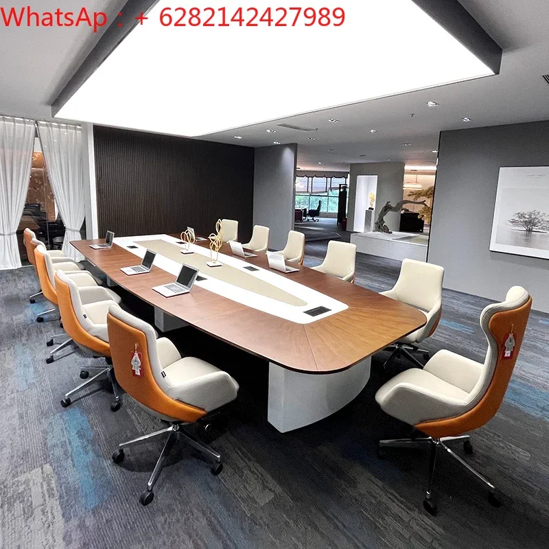 Solid wood conference table, long table, simple modern large conference table and chair combination conference room table, paint