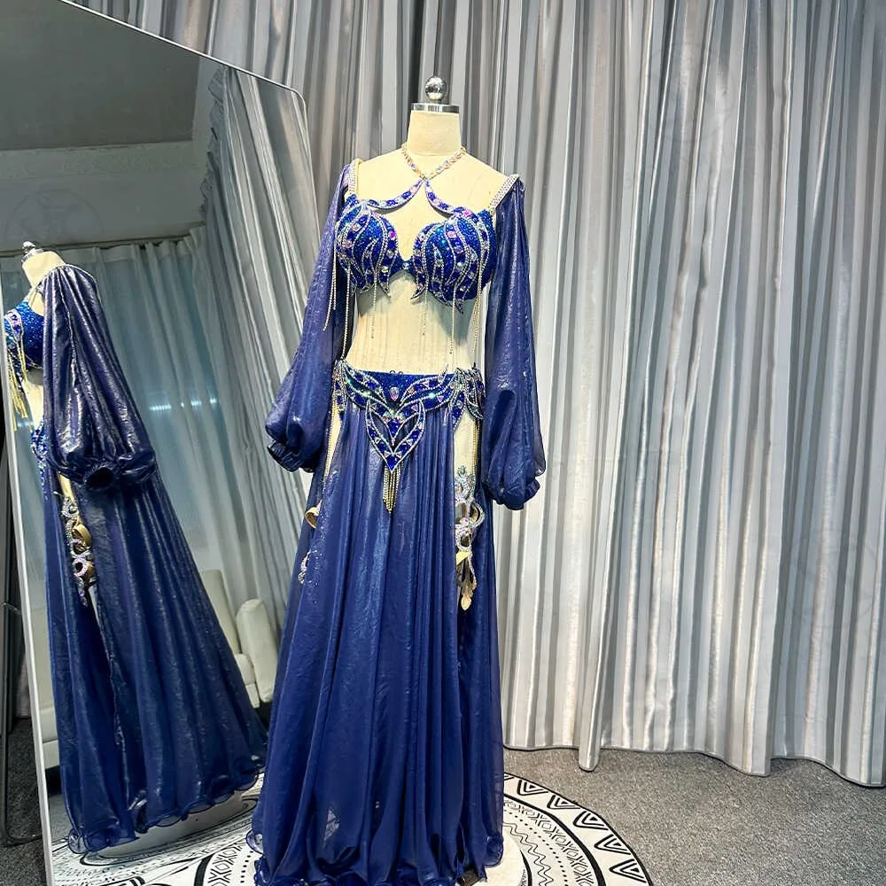 Customized Eastern Belly Dancewear Women Clothes Tassel Belly Dancing Bra Skirt Belt Oriental Dance Costume Group Stage Suit Set