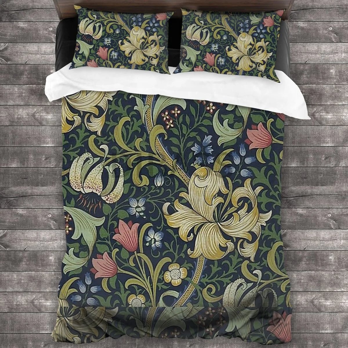 William Morris Golden Lily Comforter Set with 2 Pillowcases,Soft Microfiber Bedding King/Queen Size,Jacobean Floral Duvet Cover