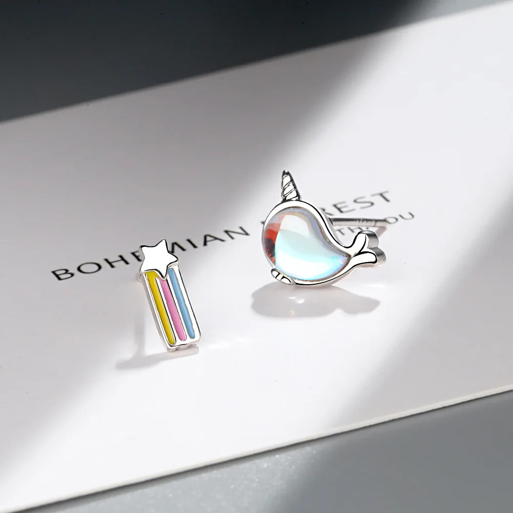 

925 Sterling Silver Rainbow Whale Asymmetry Stud Earrings For Women Jewelry Wholesale Accessories Money 925 GaaBou Jewellery