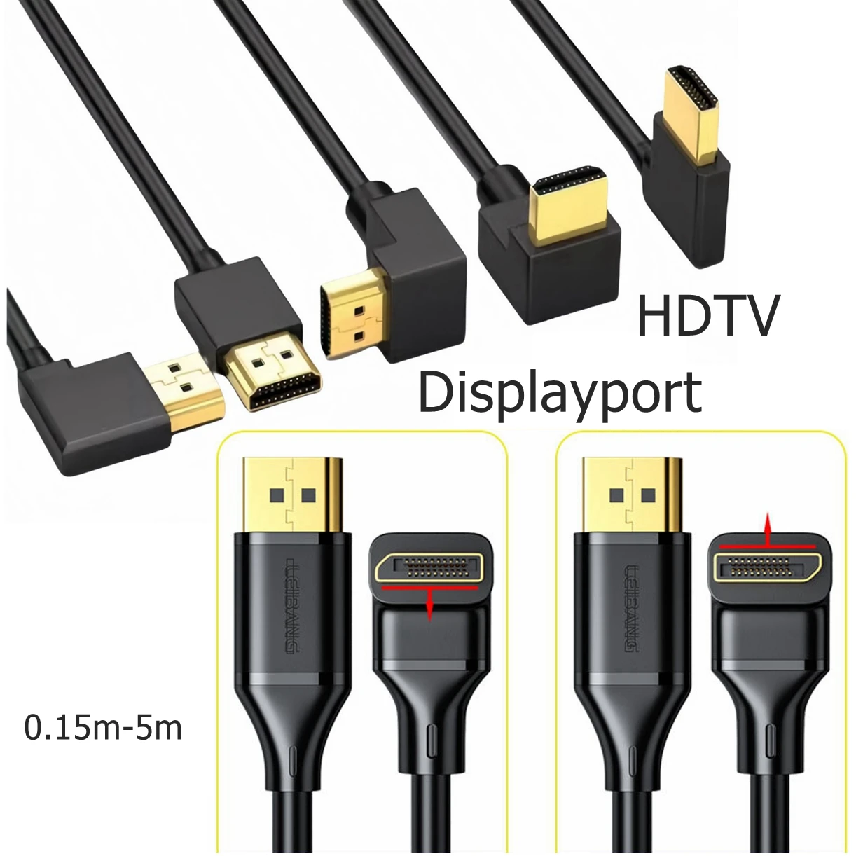 DisplayPort DP 1.4 Cable 90 Degree Angled hdmi 2.0v 8K 60Hz 4K 144Hz HDR 32.4Gbps Display Port Male To Male Cable
