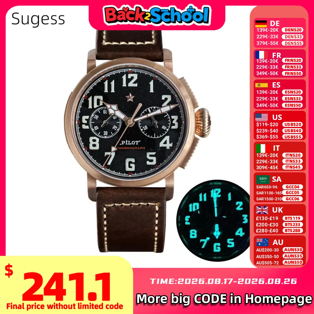 42mm bronze relógio masculino mão mecânica vento relógio de pulso original st1901 movimento cusn8 caso safira bgw9 pulseira de couro luminosa