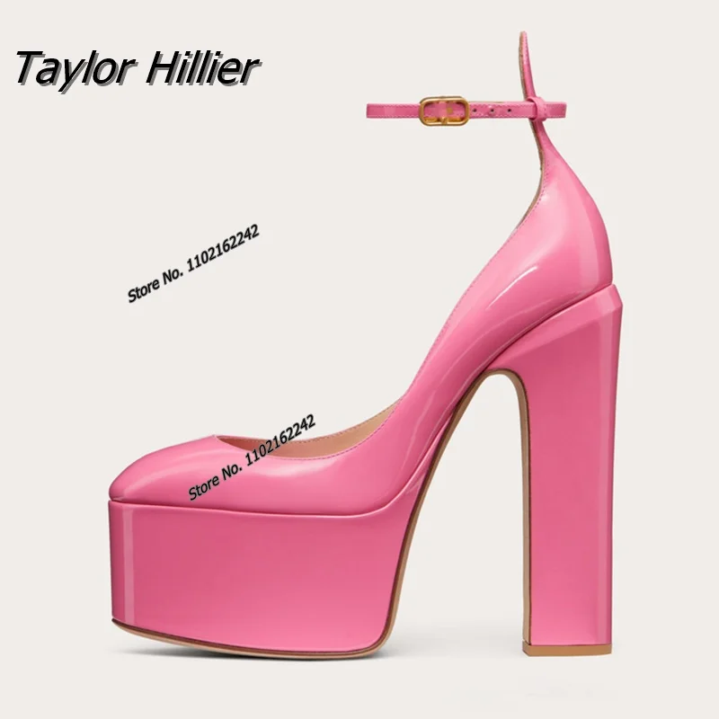 Round Toe Thick Sole High Heel Pumps Thick Heel Shallow Mouth Toe Strap Fashion Show Oversize Women\'S Shoes Top Quality Summer