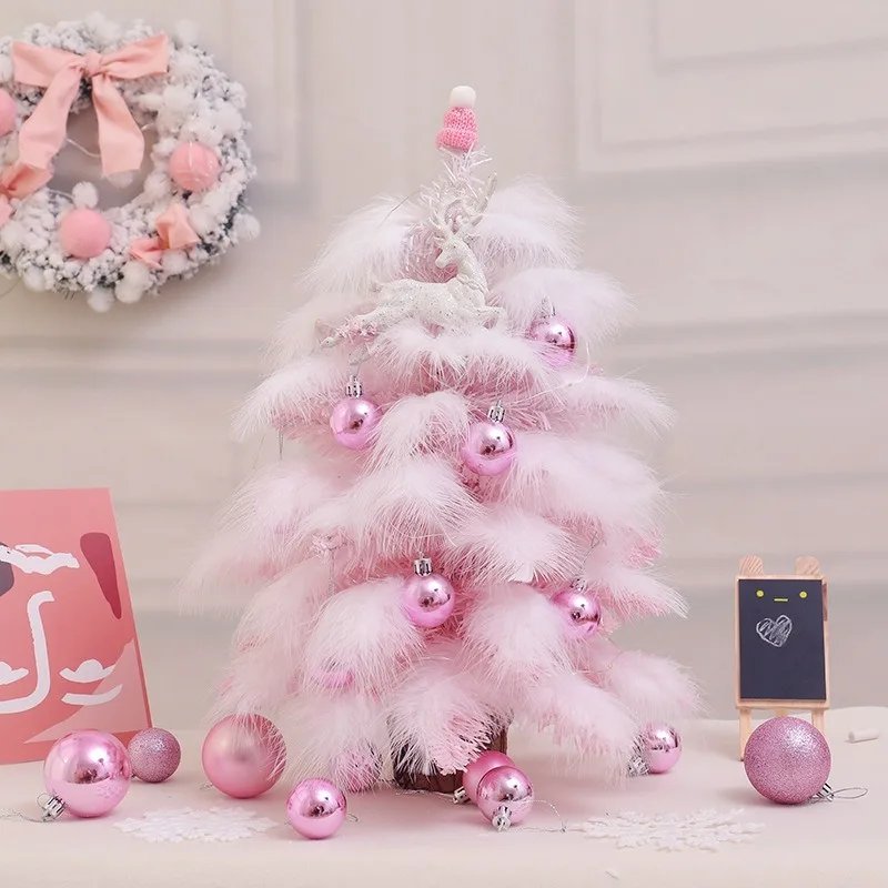 

45cm / 60cm Pink Christmas Tree Decoration Ornaments Christmas Tree Package Mini Christmas Tree Feather Girl Heart DIY Christmas