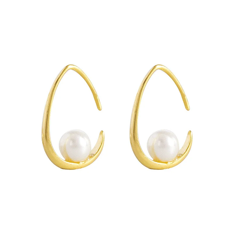 

S925 sterling silver women's earrings gold-plated zircon pearl hook shaped popular fashion jewelry party accessories