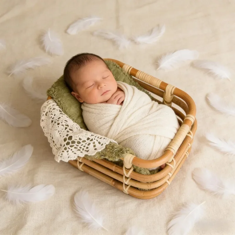 1pc Handmade Retro Rattan Woven Basket Newborn Photography Props Scene Accessories Studio Shooting Assistance Tools for Shoots