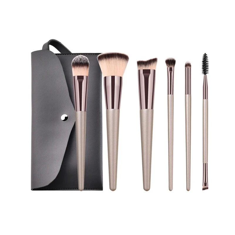 

6 pcs/Se Bicolor gradient nice the touch non-floating powder wool hair meatl ferrule Multi-function brush set with Makeup Bag