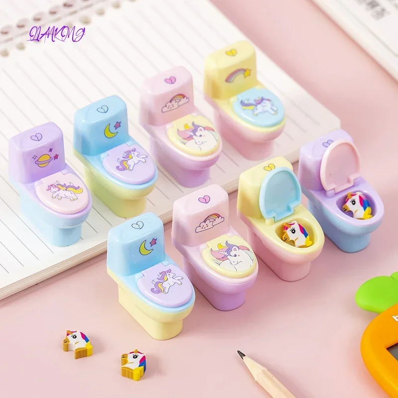 Korean Creative Toilet Shape Pencil Sharpener Cartoon Unicorn Pencil Sharpener With Eraser School Supplies Students Stationery