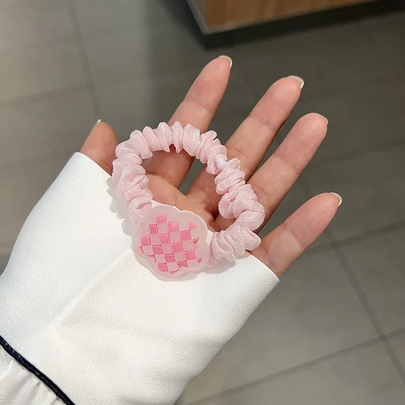 Fascia elastica per capelli con cuore di orso di colore rosa fluorescente primaverile per ragazza bambini Cute Kawaii Fairy Hair Rope Tie Headwear