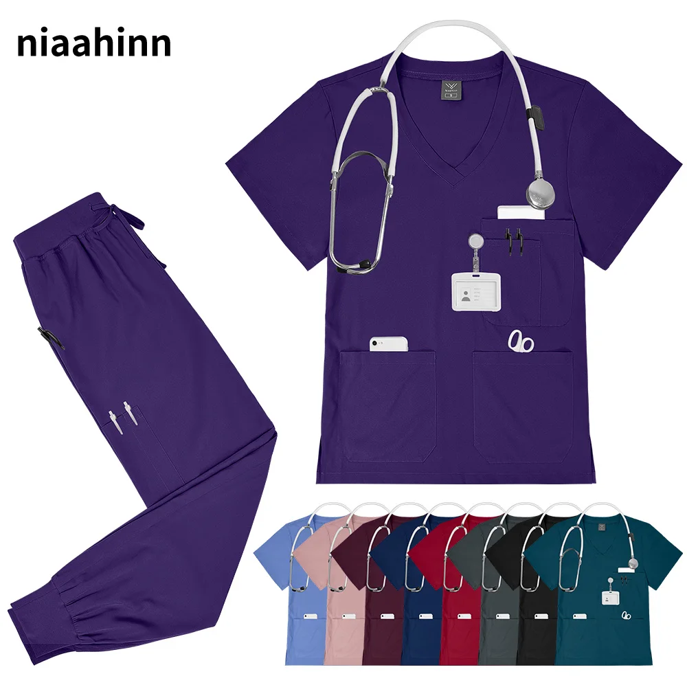 

Niaahinn классический набор скрабов для медсестры, мужские аксессуары для медсестры, медицинская форма, хирургическая одежда, стоматологические клинические топы, брюки, лабораторная спецодежда