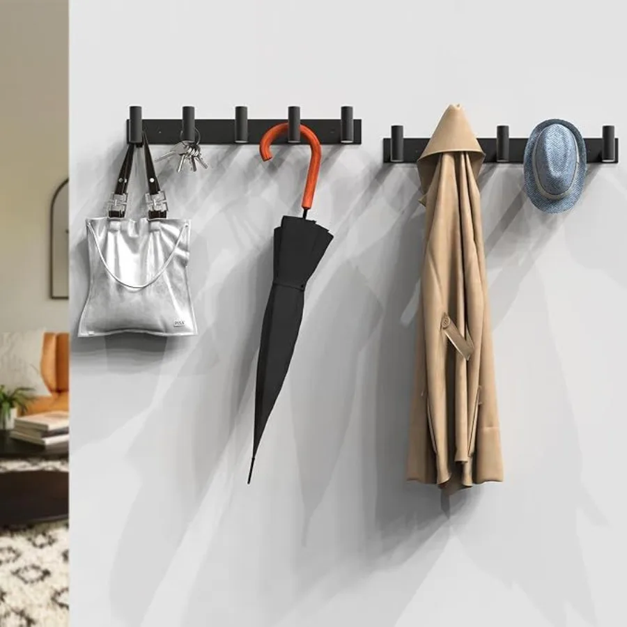 

Hat and Coat Wall Mount Rack 5 Hooks for Robes Bags Keys