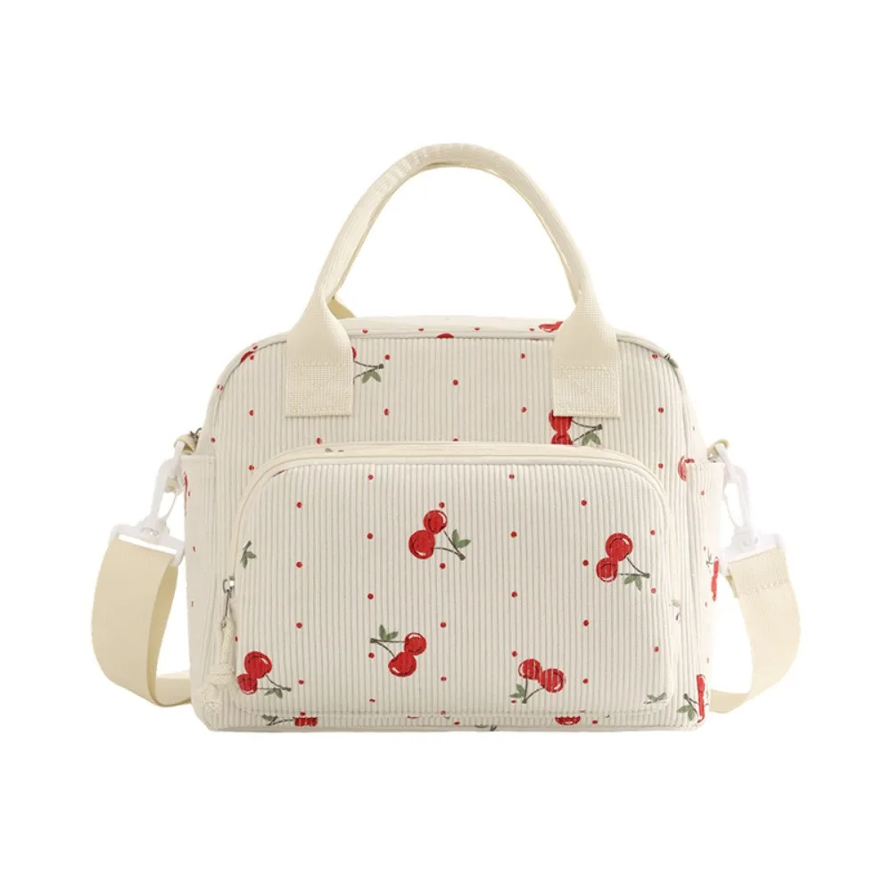 High Quality Corduroy Lunch Bag Portable Thermal Insulation Lunch Box Floral Leopard Print Storage Handbag Outdoor Travel