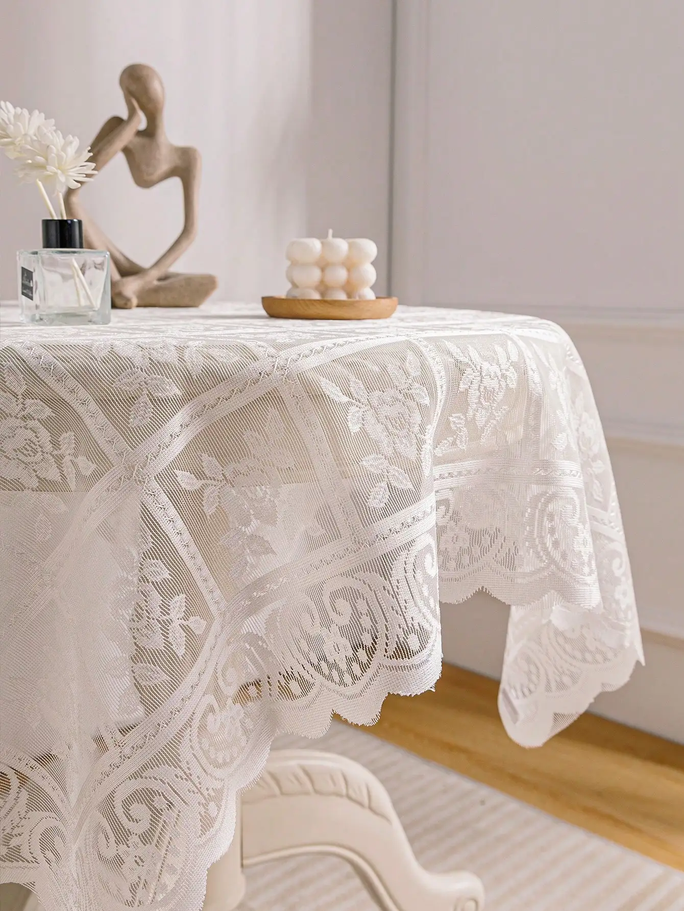 White Lace Tablecloth Rectangle Vintage Embroidered Lace Table Cover for Wedding Party Home