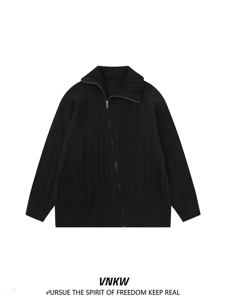 

Американский витой вязаный свитер в стиле ретро с диагональной молнией, свободный крой для мужчин и женщин, открытый кардиган Thiened для пар