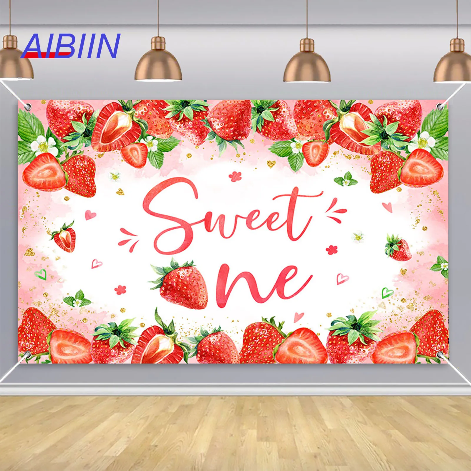 

AIBIIN Sweet One Birthday Banner Party Backdrops Strawberry First Year Old Berry Baby Photography Background Poster Photozone