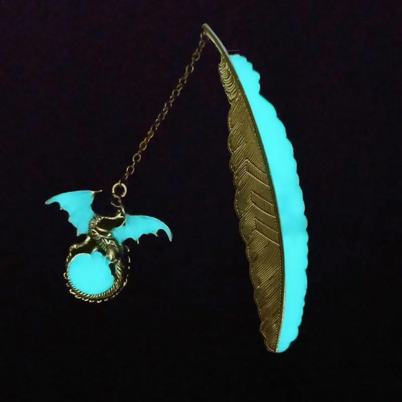 Glow In The Dark Bookmark Luminous Book Marker Creative Feather Dragon Book Page School Office Stationery Boy Girl Gift