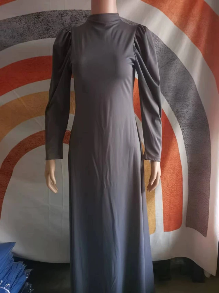 Eid Abito modesto per le donne Ramadan Abaya musulmano Mezza collo alto Abito lungo da festa Abiti solidi Largos Dubai Robe Jalabiya