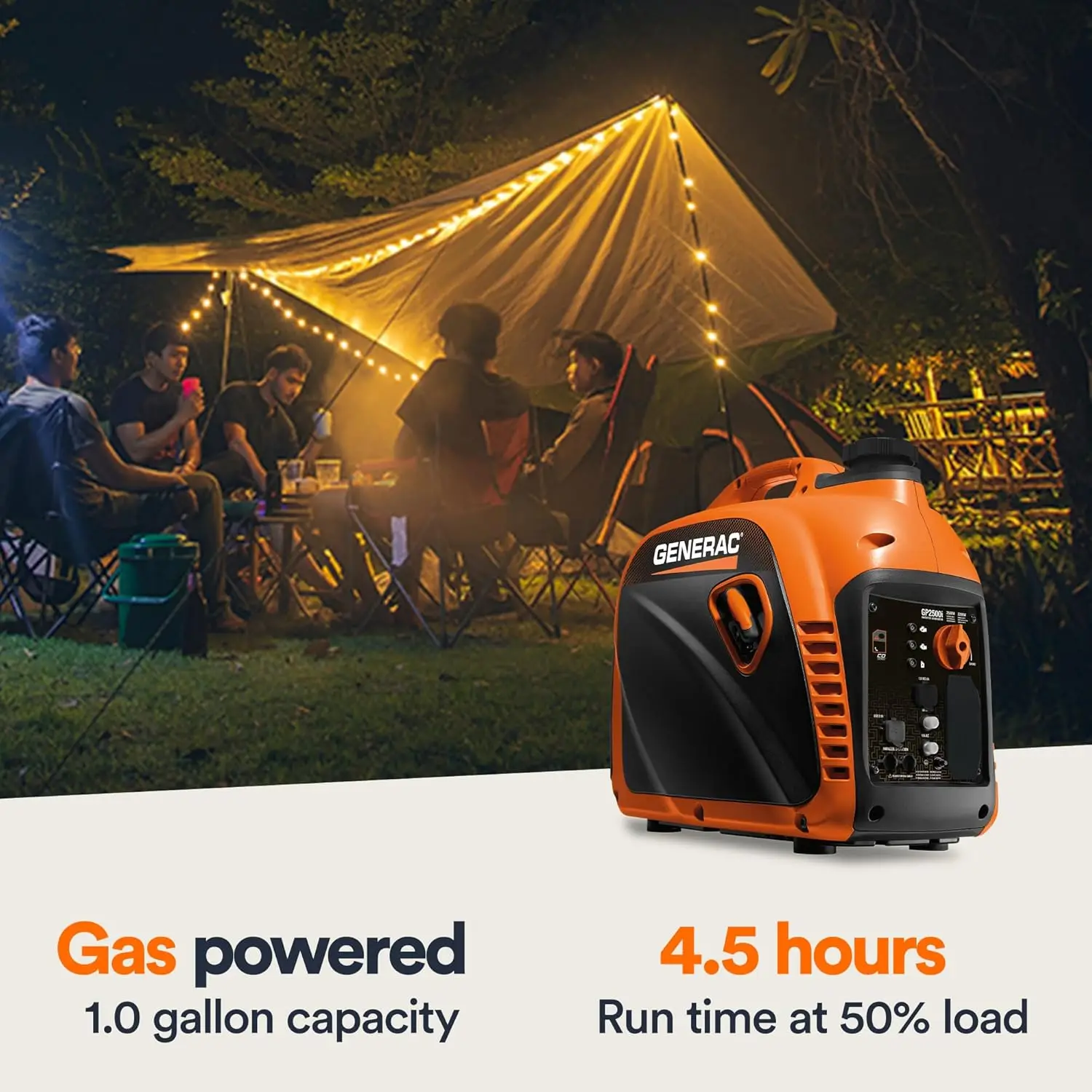 2,500-Watt Gas Powered Portable Inverter Generator - Compact and Lightweight Design - Produces Clean, Stable Power - COs