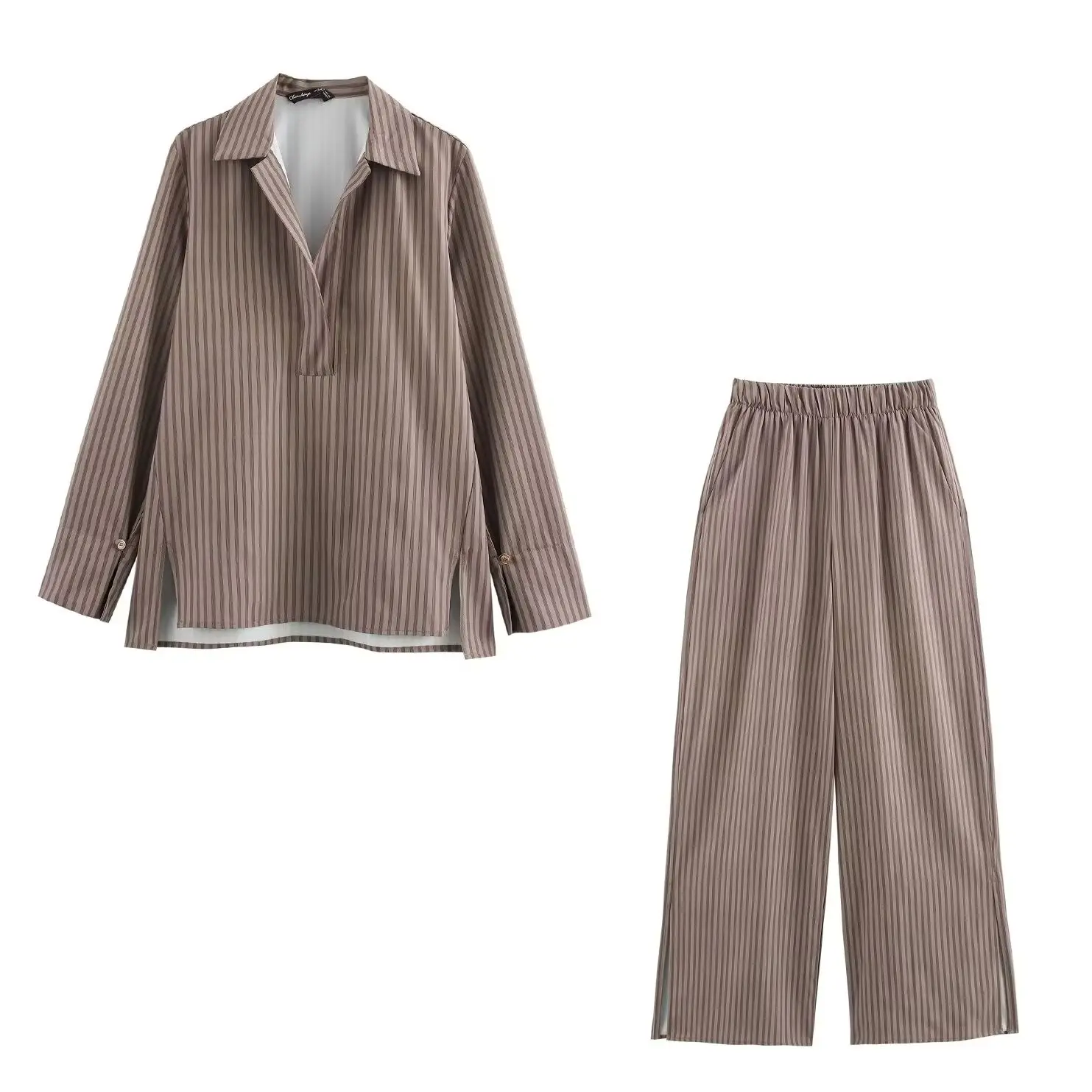 

KONDALA шикарные весенние полосатые женские пижамы, винтажные костюмы, свободная рубашка на пуговицах + длинные брюки с эластичной резинкой на талии, модные праздничные костюмы 2025 года