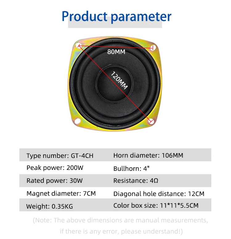 New Product GT-4CH 200W Max Power Universal 12V 4 Inch Car Stereo Speaker Cheap Price Car Door Coaxial Speaker