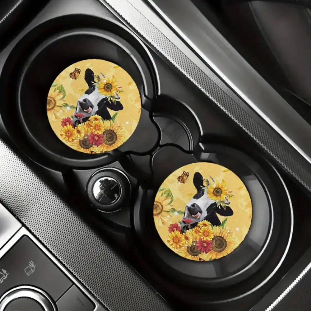 Field Cow Absorbent Car Coasters Cup Holder Pads For Women Girls