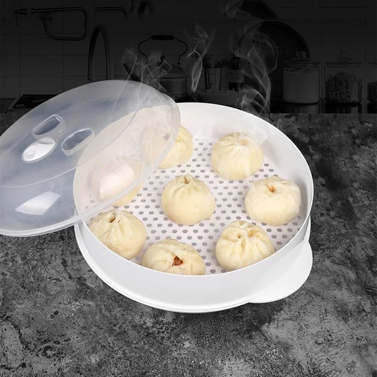 Double Plastic Steamer Microwave Oven Round Steamer With Lid Cookware Steamer Household Steamed Buns Kitchen Cooking Tools