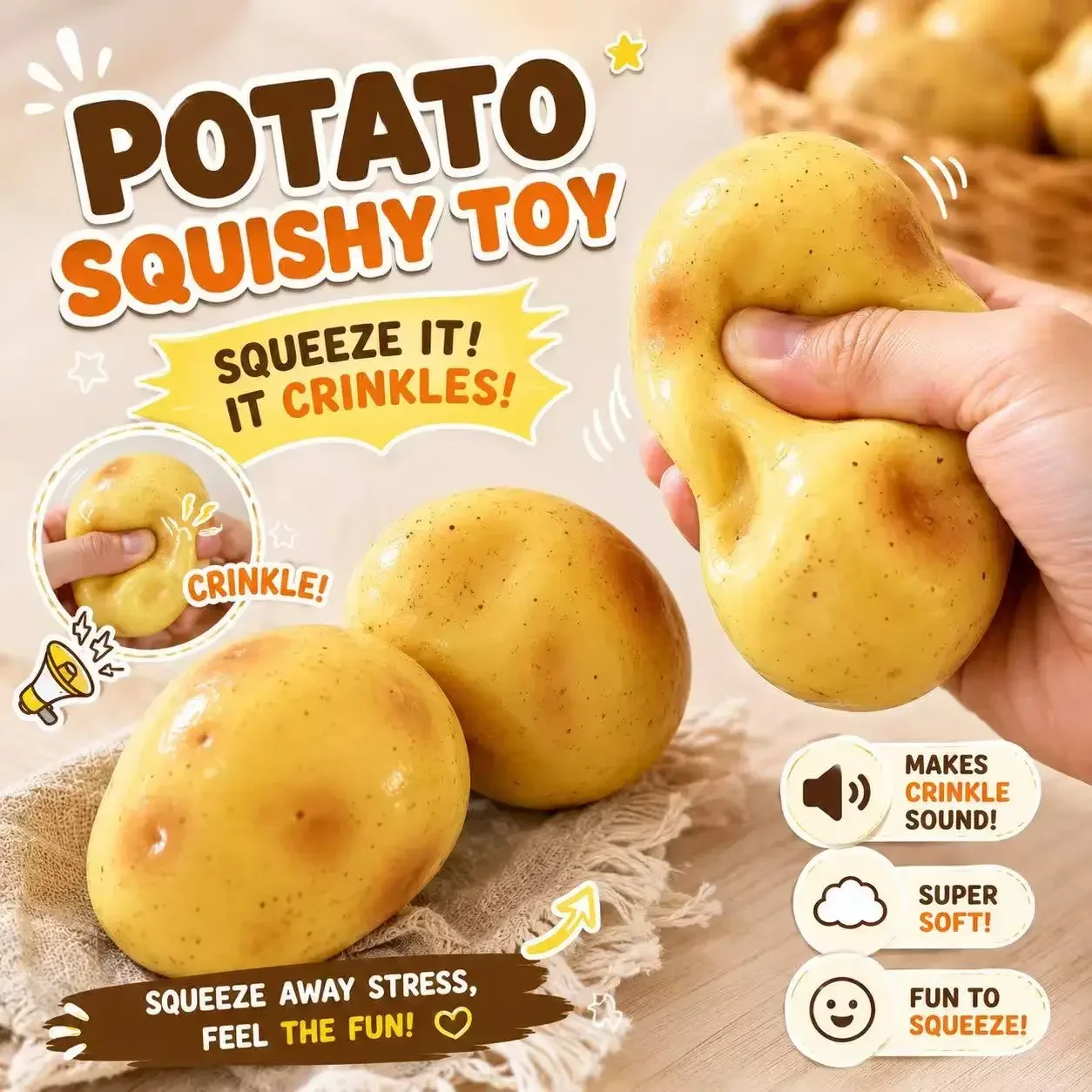 2026 Hot Crunchy Potato Block Squeezing Ball, Squeezing Toy, Stress Relief Toy, Round Block Filled Asmr Adult Stress Relief Toy