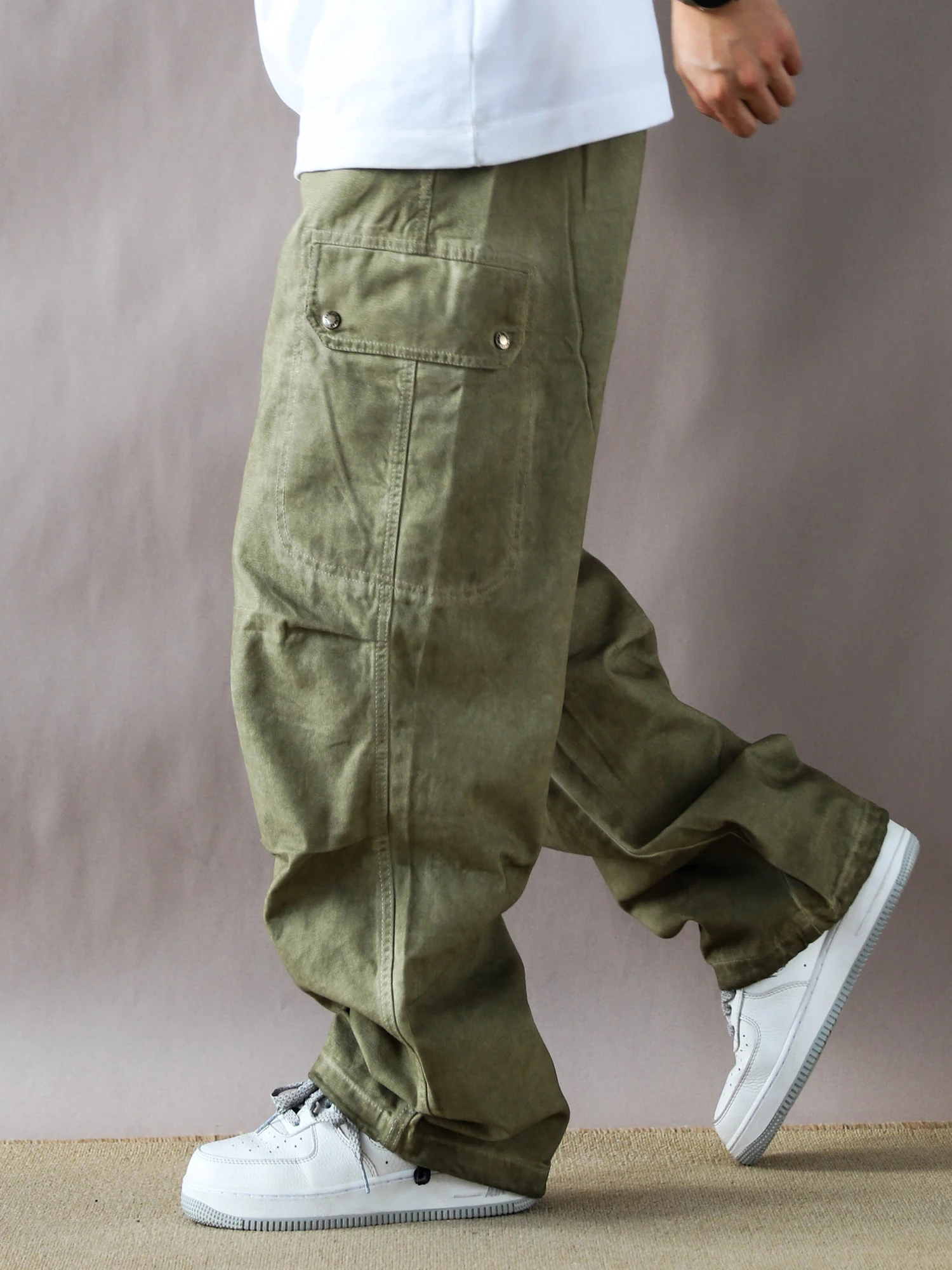 

Ретро-американские рабочие брюки AsoTure: новые мужские повседневные брюки свободного кроя с эффектом потертости, прямые штанины, цвет хаки, весна-лето