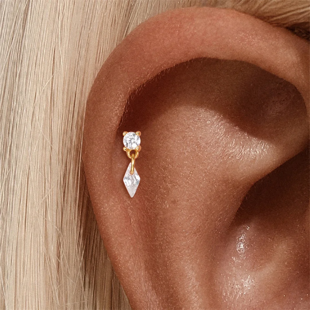 Aide 1pc 925 Sterling Silver Zircon Geometric Piercing Earring for Women Gold Shiny Tassel Stud Earrings Party Wedding Jewelry - view 4