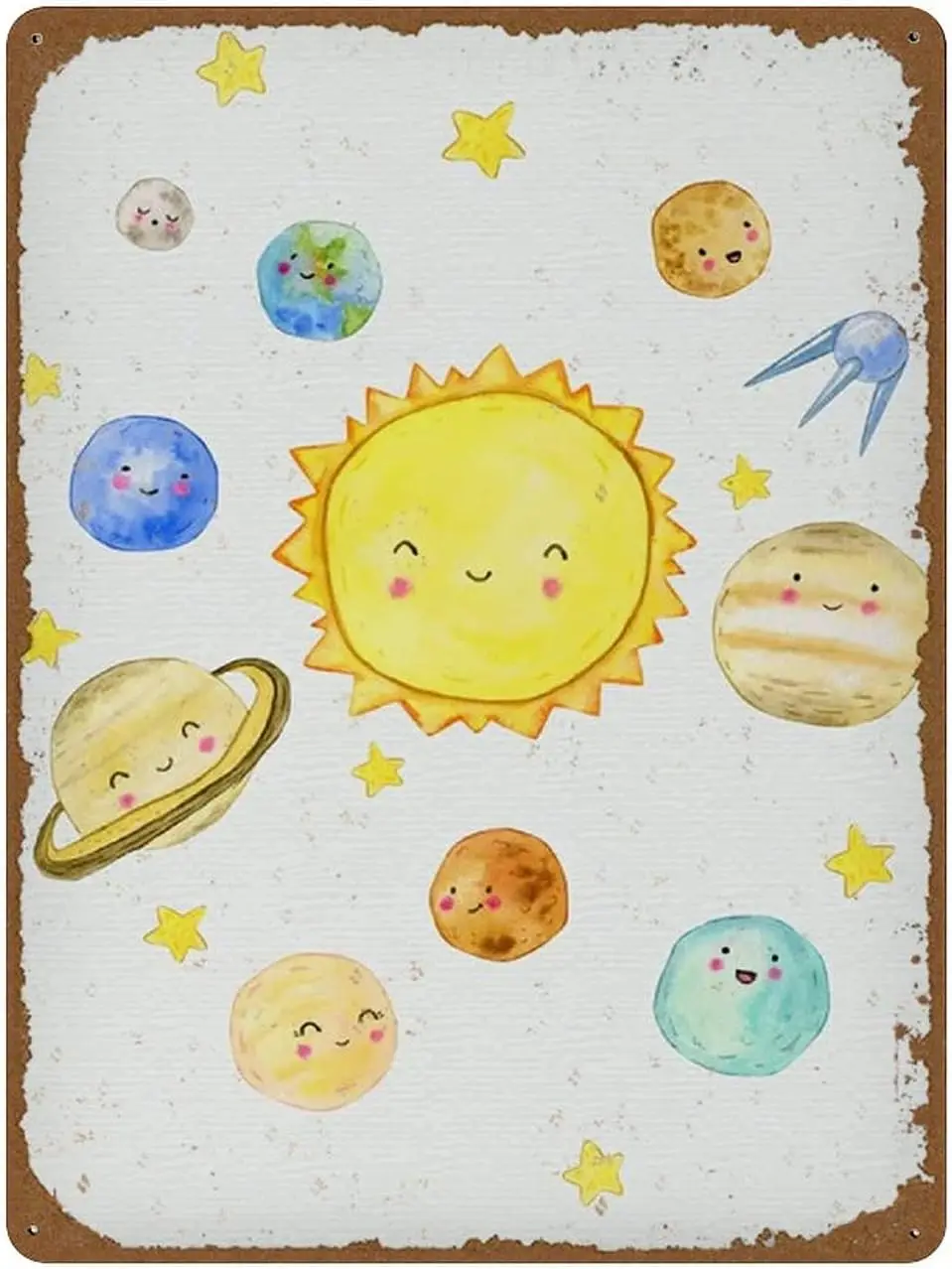 Cute Planets Poster Solar System Print Planet Art Space Drawing Prints Kindergarten Decor Classroom Nursery Wall Decoratio