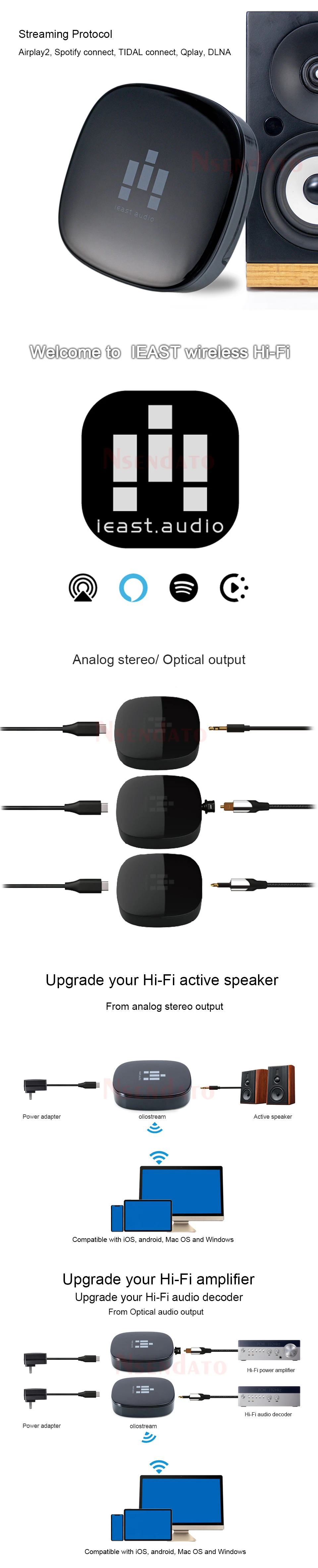 Ieast Olio 2.4G/5G Bluetooth 5.0 Wireless Wifi Musik-Audio Multi-Room AirPlay 2 Streamer Audio-Empfänger-Adapter für Hifi Spotify – Detail 4