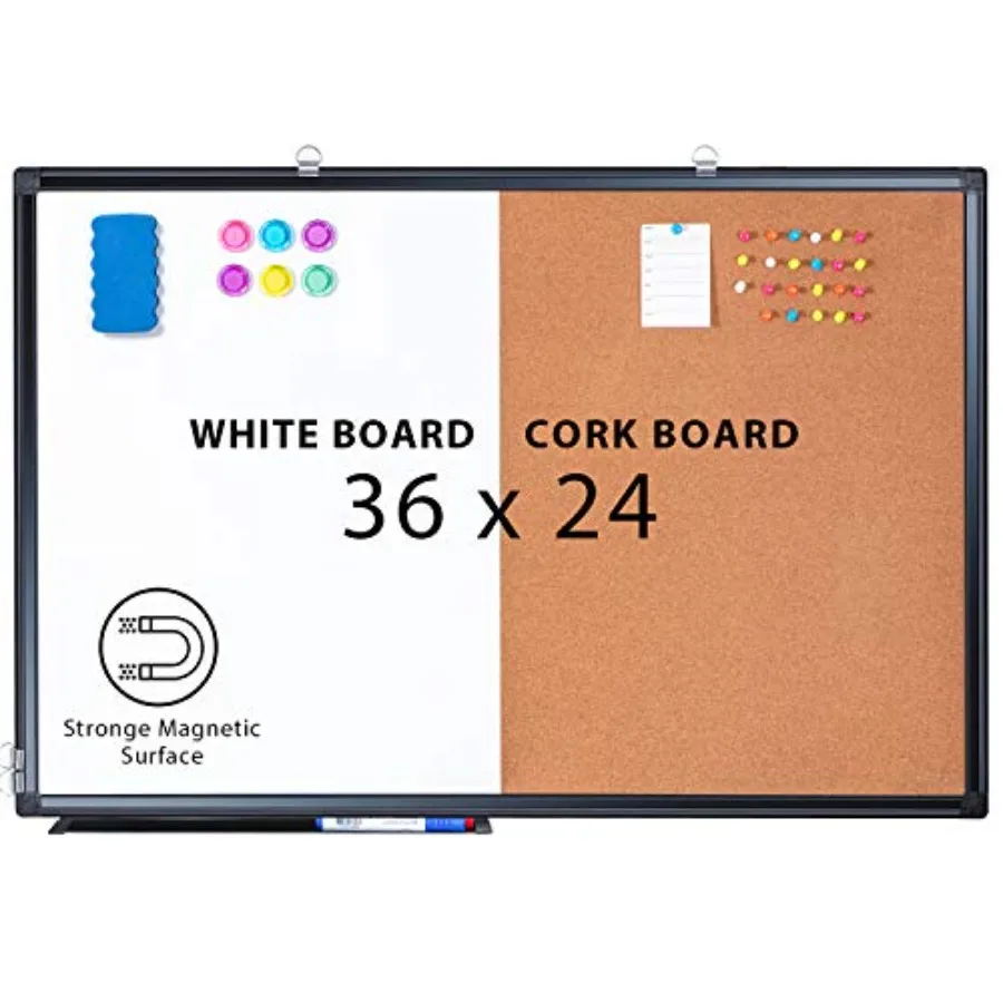 

Magnetic White Board and Cork Board Combo, Whiteboard Bulletin Combination Board, Wall Mounted Dry Erase Message Board for Home