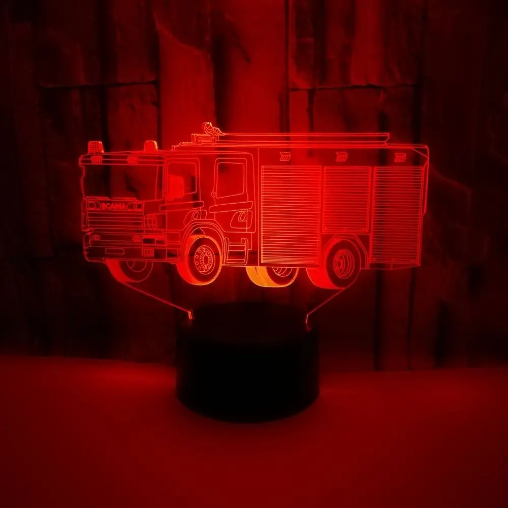 Nighdn 3D Lamp Fire Trucks Night Lights for Kids Room Decor 7 Color Changing Nightlight Acrylic Gifts Toys for Boys Birthday