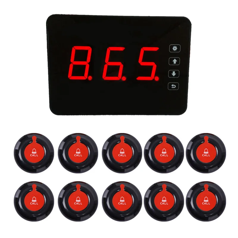 

Wireless Waiter Table Buzzer Paging System Restaurant Call Service System with 1 Display Screen/10 Call Buttons for Kitchen