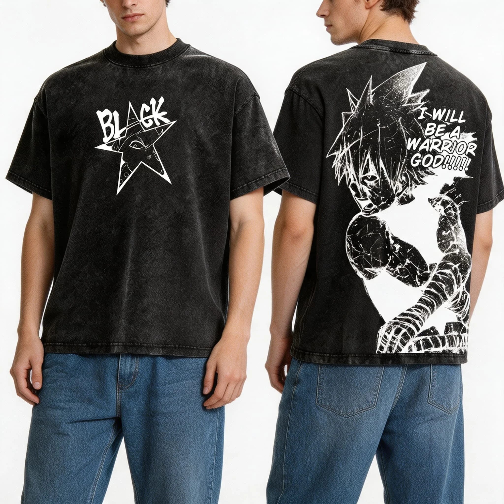 Vintage Soul Eater Black Star Anime Street Summer Shirt Women's Tshirt Unisex Tee Top Men's Cotton Short Sleeve Washed T Shirt