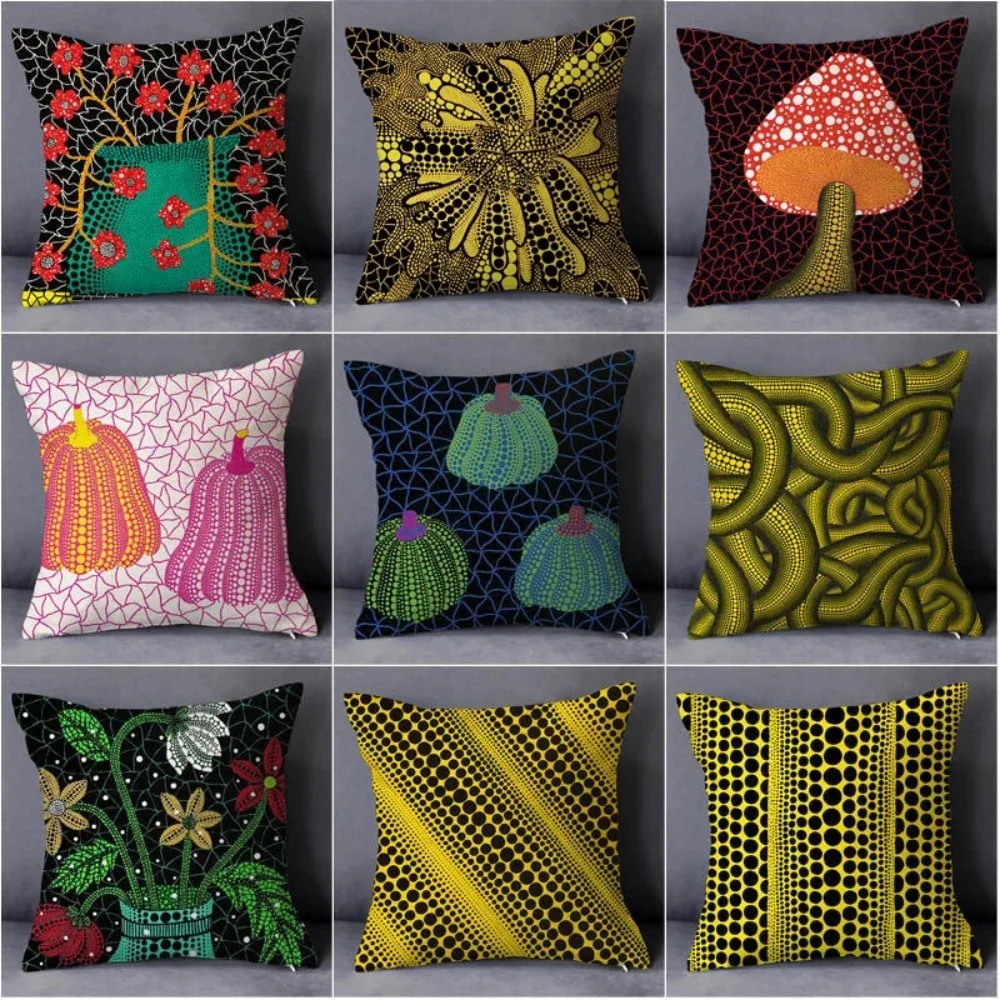 Yayoi Kusama Dots Pillowcase Double Sided 2D Print Soft Plush Pillow Cover With Hidden Zipper Decor Sofa Artistic Bold Vibe Gift