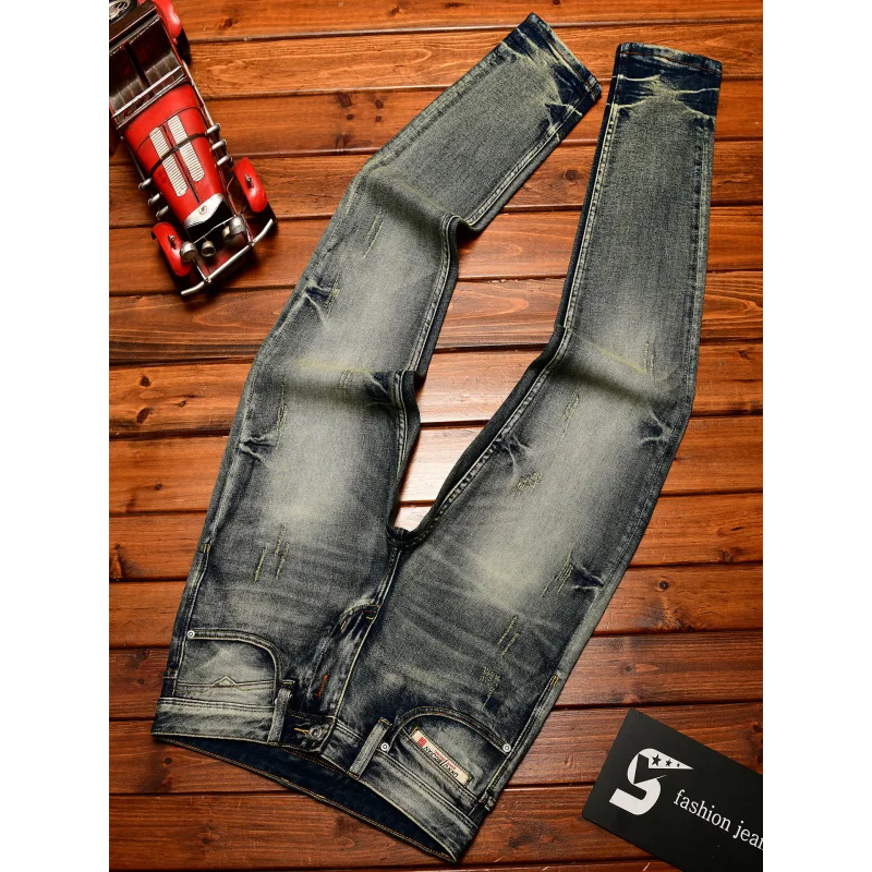 Trendy Korean style jeans for men, 2025 autumn new men's clothing, denim, nostalgic retro slim fit, small leg pants