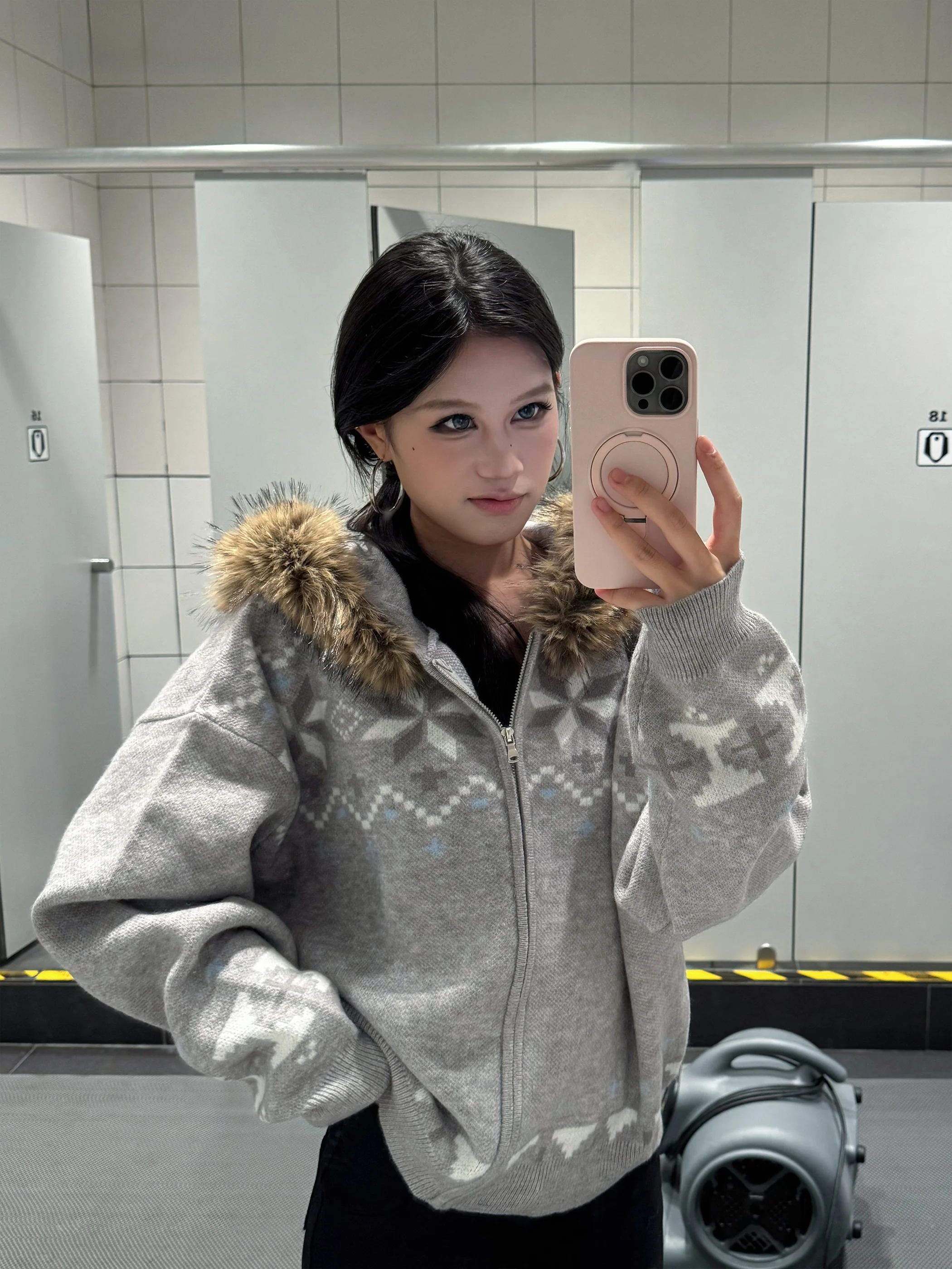 

Американский женский вязаный кардиган Cisas Sle с капюшоном, меховым воротником и отложным воротником, теплый, для осени и зимы, в уличном стиле