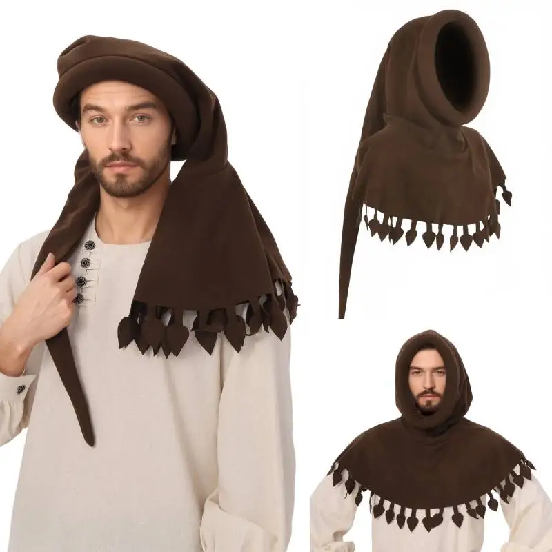 

WENAM Medieval Chaperon Hat Men Renaissance Cap with Liripipe Faire Festival LARP Accessories 15th Century Cowl Hat for Medieval