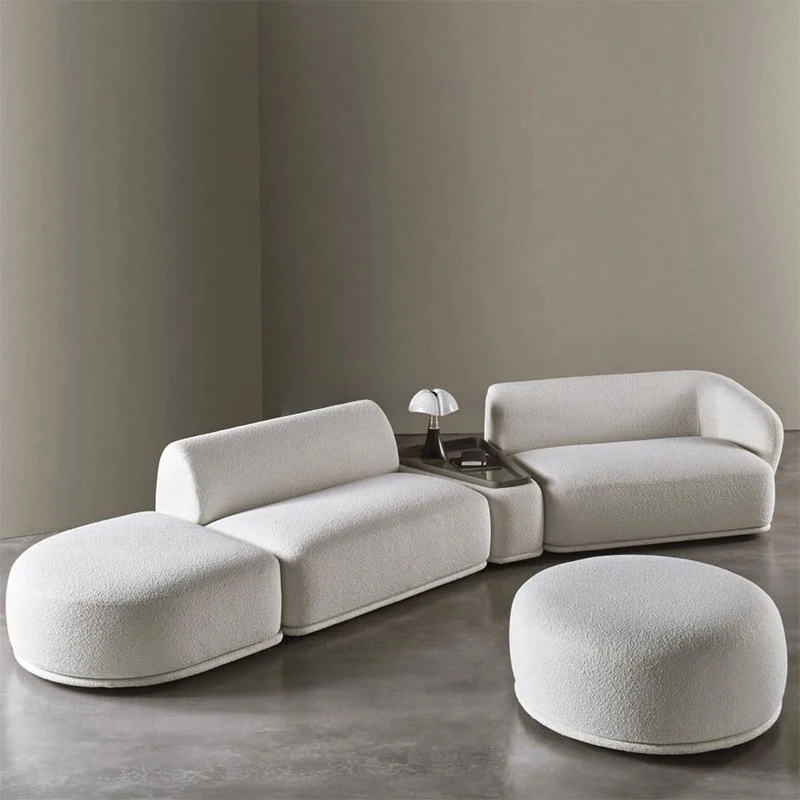 Modern Sectional Sofa Set Furniture Velvet Fabric Round White Living Room Couch Apartment Modular Semi-circular Sofa
