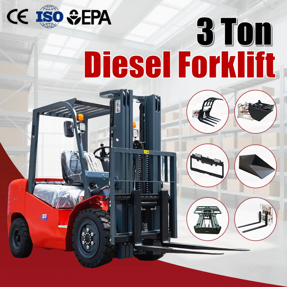 

3 Ton Diesel Forklift CE EPA Certificate 3m Lifti Heavy Duty Fuel Forklifts for Warehouse/Factory Construction Machinery Custom