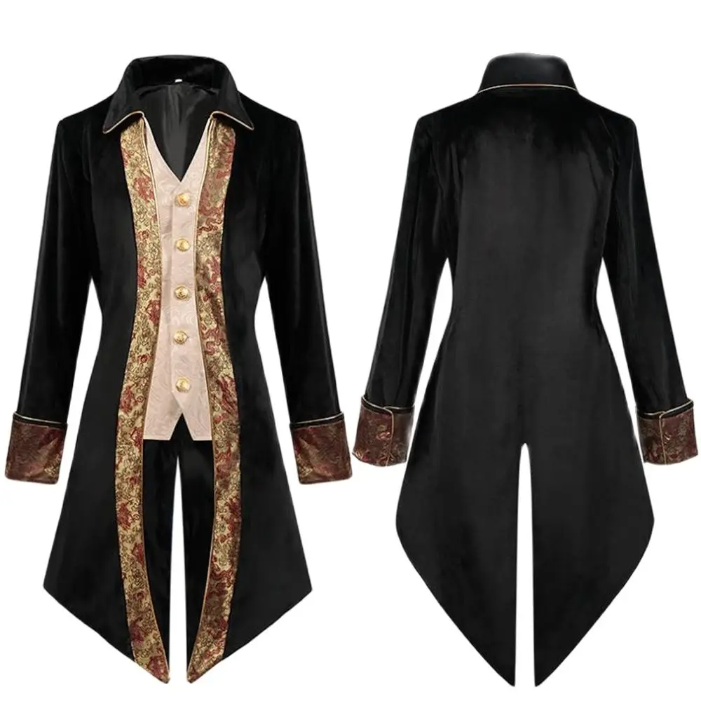 Adult Men Victorian Medieval Coat Punk Tuxedo Halloween Cosplay Costume Tailcoat Gothic Steampunk Trench Frock Outfit Overcoat