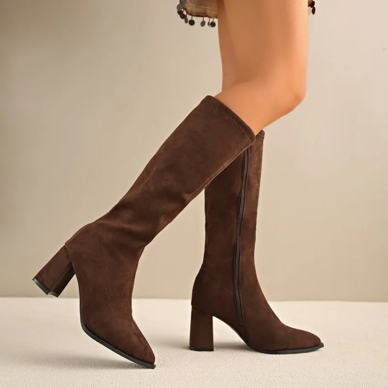 Sexy High Heels Women's Long Boots Fashion Elegant Suede Shoes 2026 Pumps Party Winter Boots New Suede Knee High Boots Mujer image 6