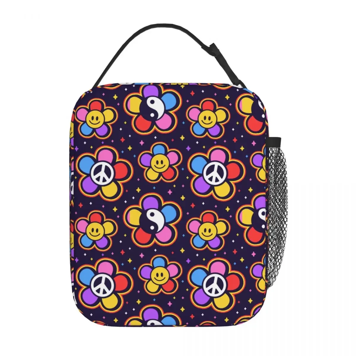 

Smile Face Hippie Insulated Lunch Tote Bag Trippy Food Box Portable Cooler Thermal Bento Box Work