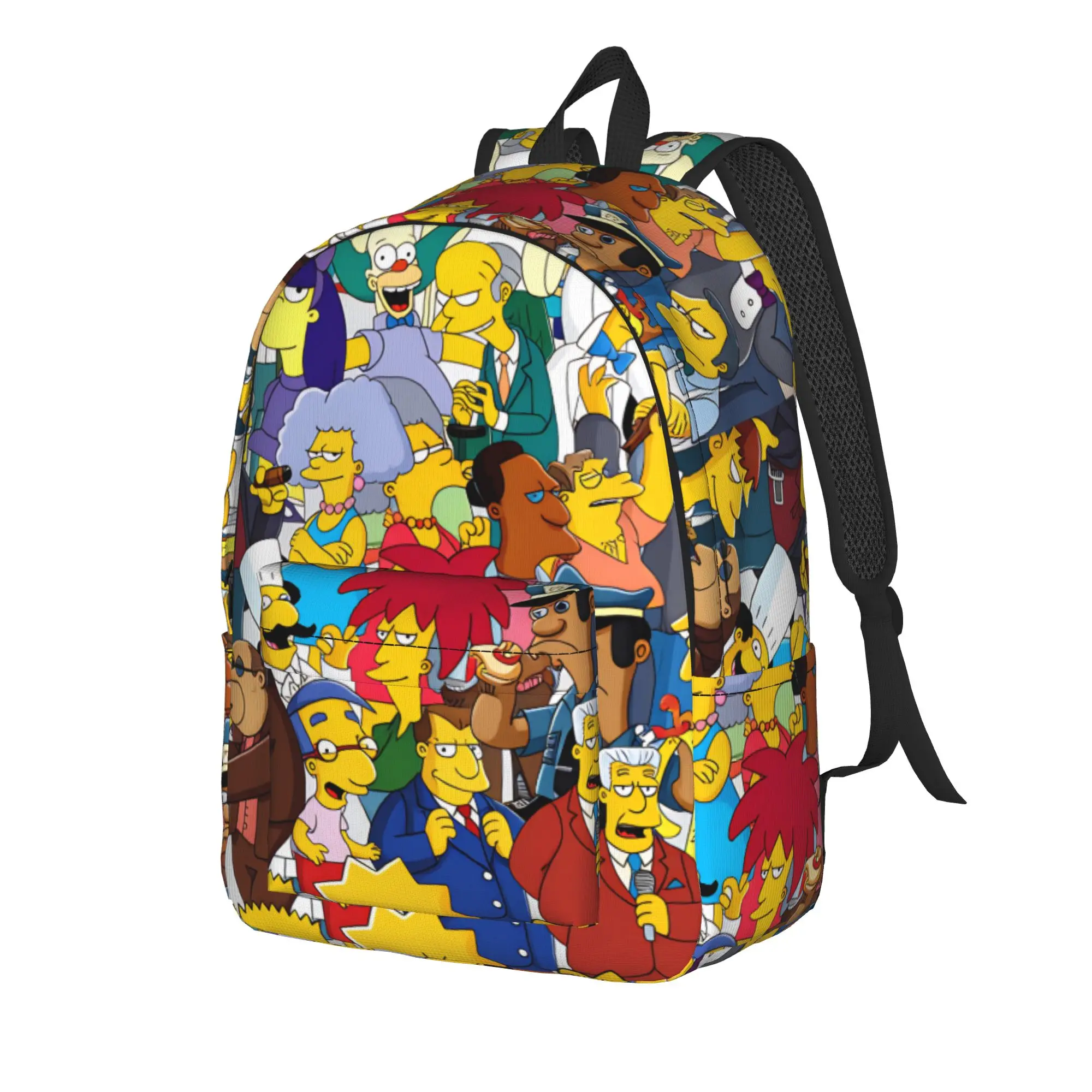 S-Simpsons All Characters White Background Backpack  College Backpacks Boy Custom Big High School Bags Kawaii Rucksack